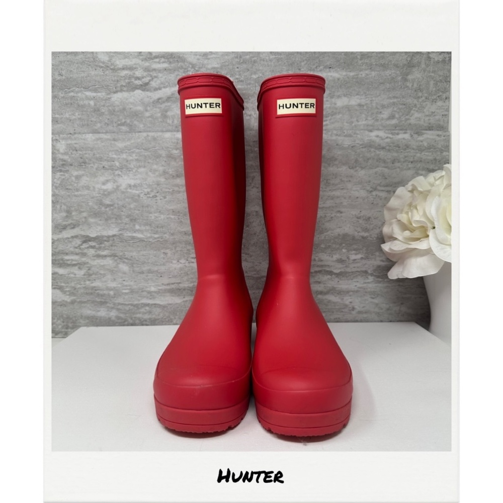 Hunter Original Tall Rain Boots Pull Tab Matte Red Waterproof Size US 7